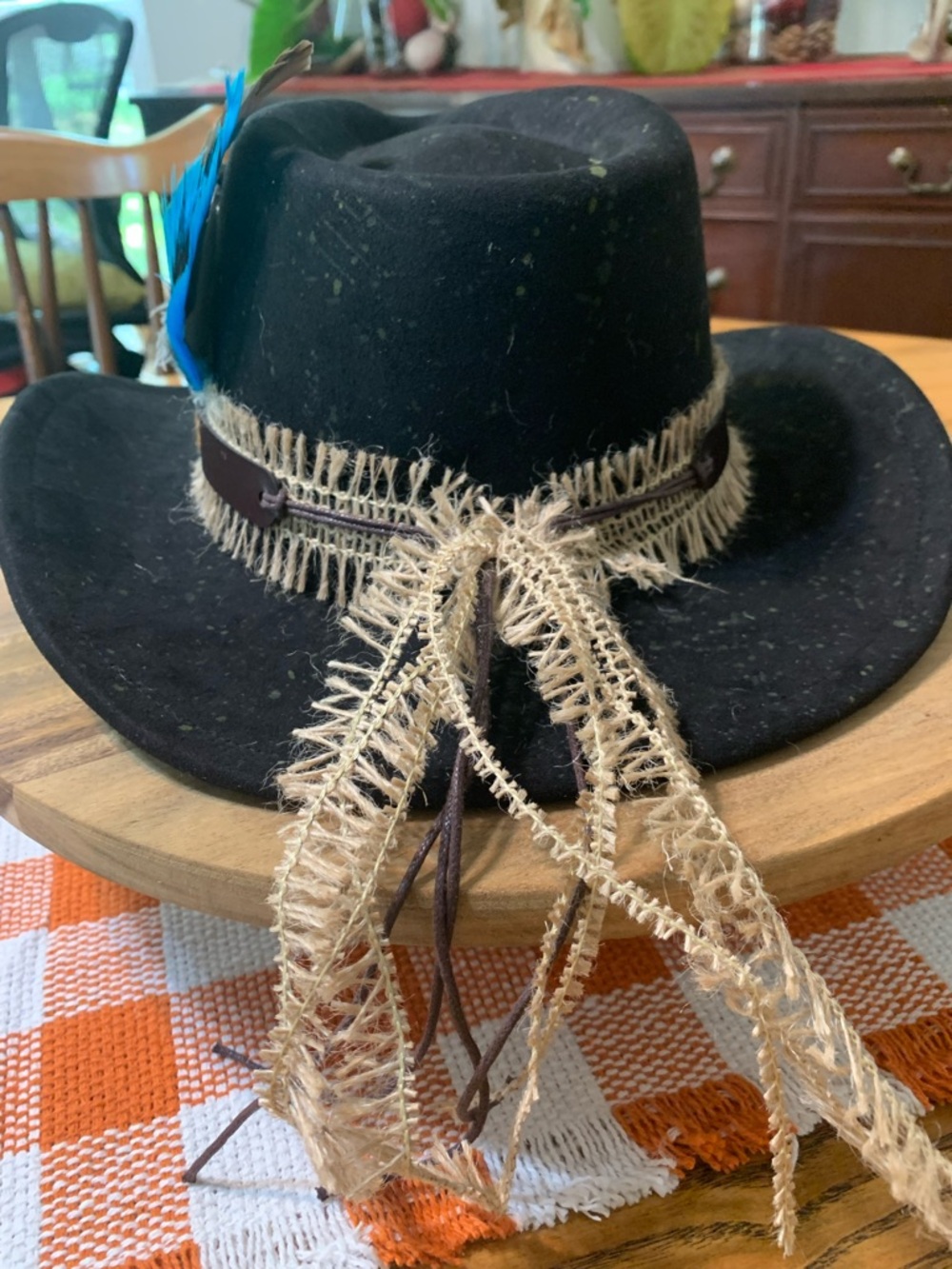 Black Feathered Cowboy Hat with Blue Accent - Unbranded - Picture 4 of 12